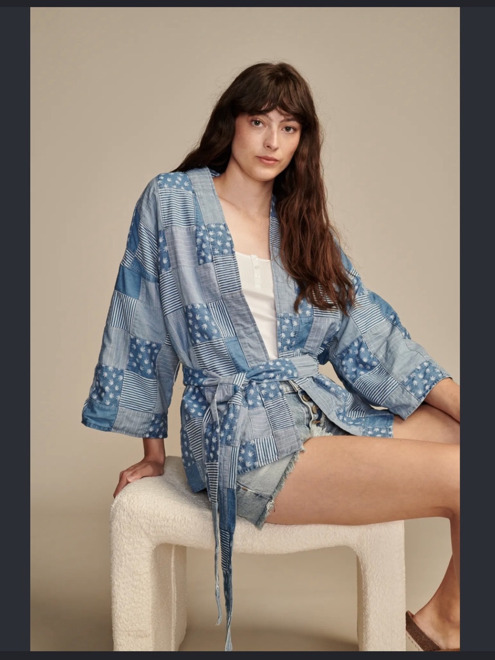 Lucky Brand Highest Quality Denim Patchwork Quilt Kimono 100% Cotton M/L